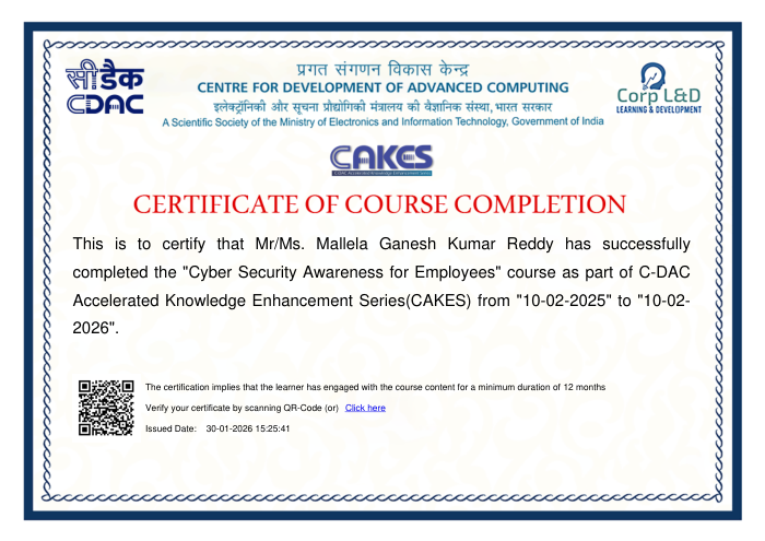 Cyber Security Awareness for Employees — C-DAC — Accelerated Knowledge Enhancement Series (CAKES)